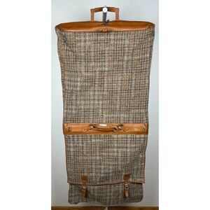 Vintage Hartmann Suit Garment Hanging Bag Leather Trim Tweed Travel Bifold